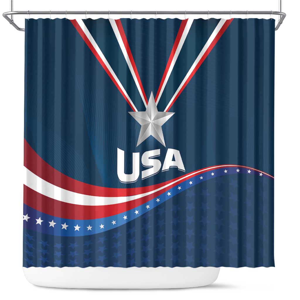 USA Silver Star Medal Shower Curtain Team USA Champion