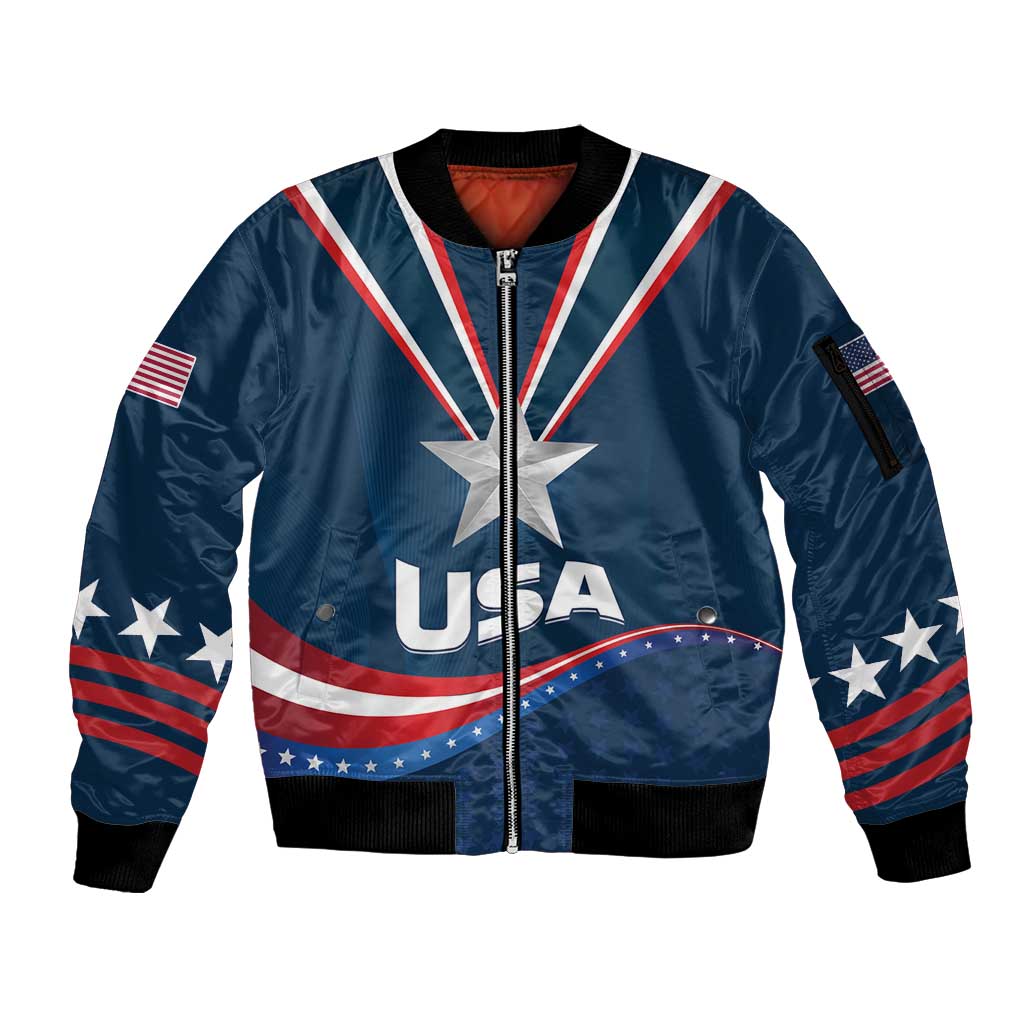 Custom USA Star Medal Sleeve Zip Bomber Jacket United States of America Champion - Wonder Print Shop