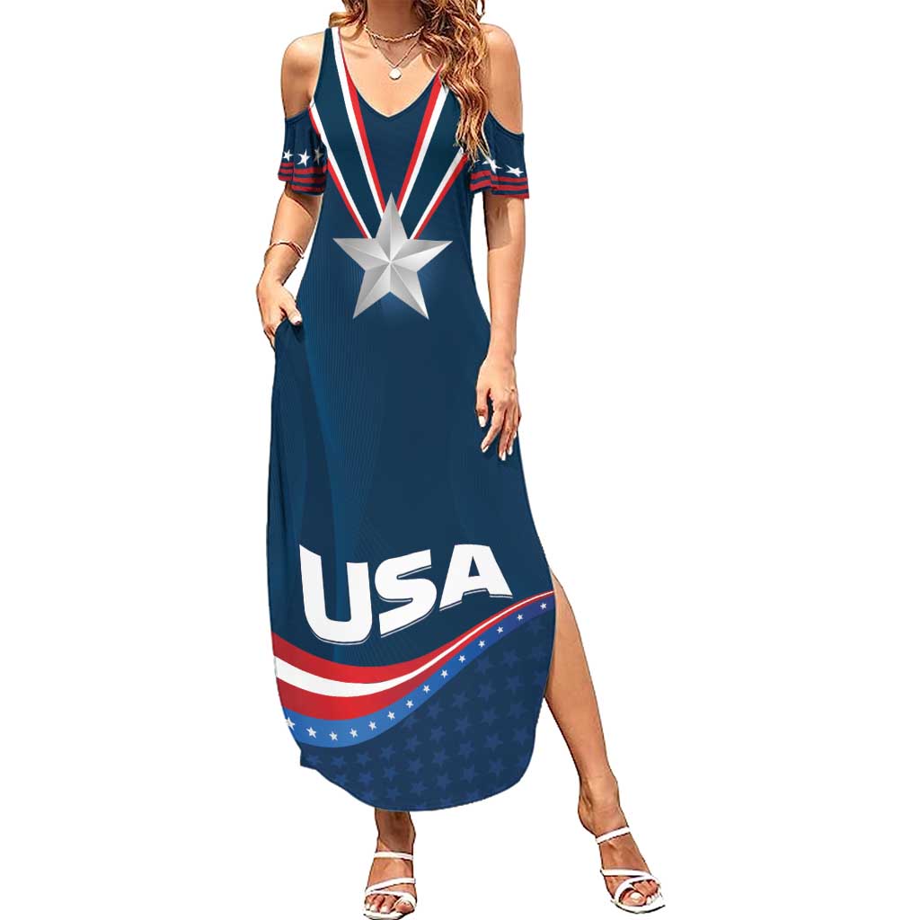 Custom USA Star Medal Summer Maxi Dress United States of America Champion - Wonder Print Shop