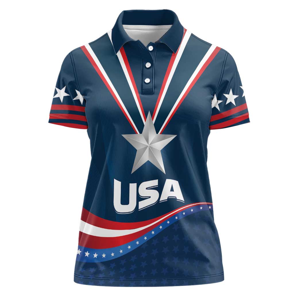 Custom USA Star Medal Women Polo Shirt United States of America Champion - Wonder Print Shop