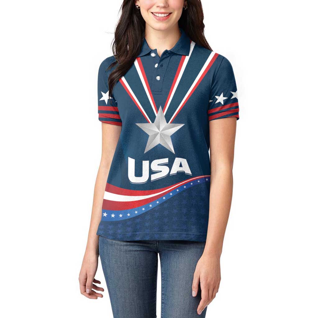Custom USA Star Medal Women Polo Shirt United States of America Champion - Wonder Print Shop