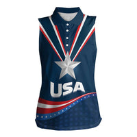 Custom USA Star Medal Women Sleeveless Polo Shirt United States of America Champion - Wonder Print Shop