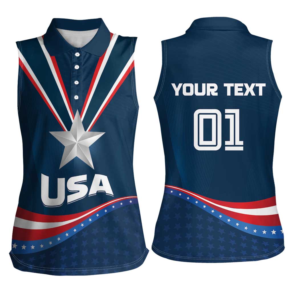 Custom USA Star Medal Women Sleeveless Polo Shirt United States of America Champion - Wonder Print Shop