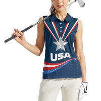 Custom USA Star Medal Women Sleeveless Polo Shirt United States of America Champion - Wonder Print Shop
