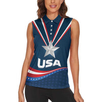 Custom USA Star Medal Women Sleeveless Polo Shirt United States of America Champion - Wonder Print Shop