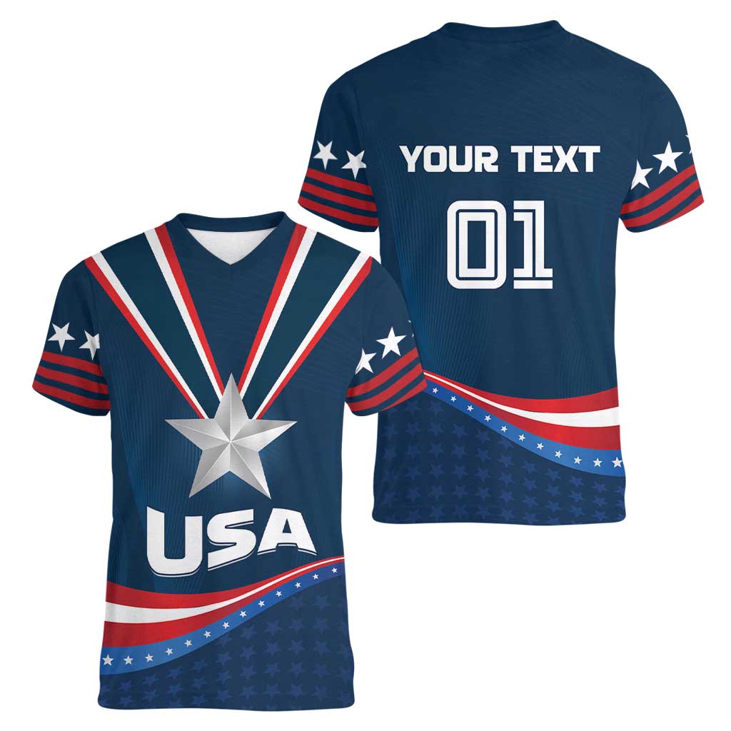 Custom USA Star Medal Women V-Neck T-Shirt United States of America Champion - Wonder Print Shop