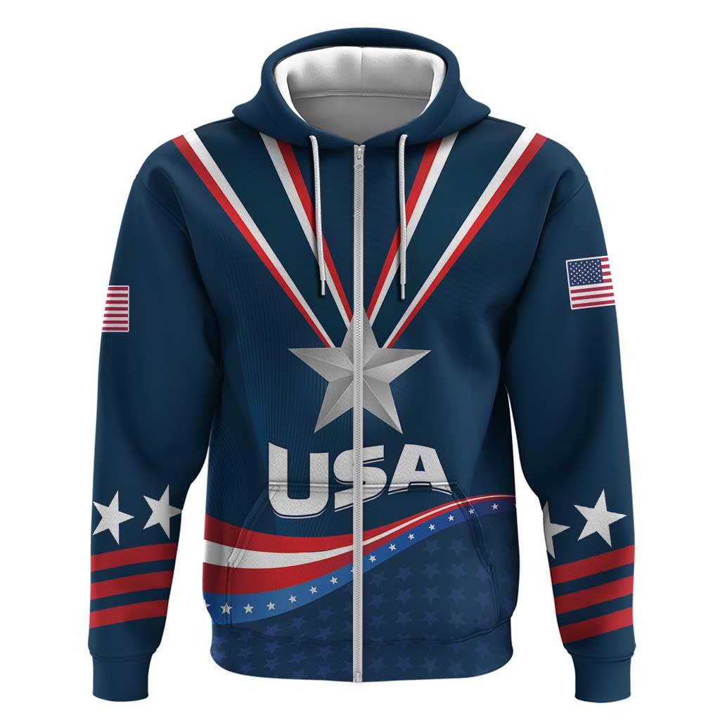 Custom USA Star Medal Zip Hoodie United States of America Champion - Wonder Print Shop