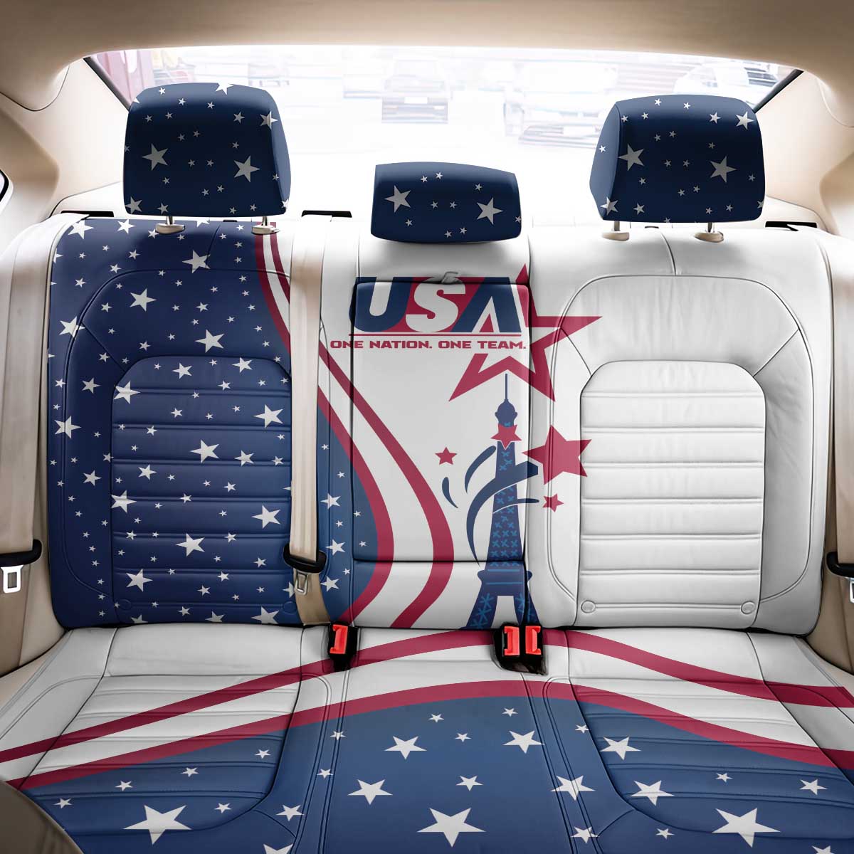 USA Eiffel Tower Back Car Seat Cover One Nation One Team - Wonder Print Shop
