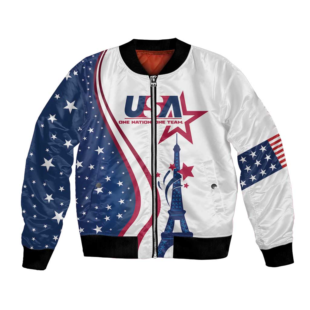 Custom USA Eiffel Tower Bomber Jacket One Nation One Team - Wonder Print Shop