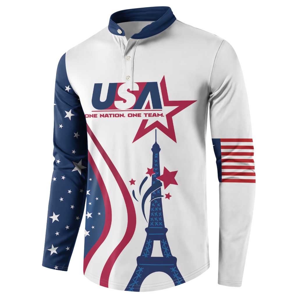 Custom USA Eiffel Tower Button Sweatshirt One Nation One Team - Wonder Print Shop