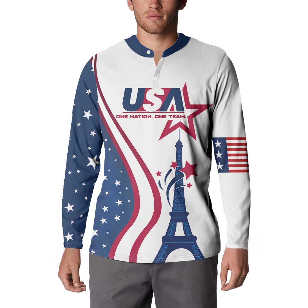 Custom USA Eiffel Tower Button Sweatshirt One Nation One Team - Wonder Print Shop