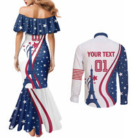 Custom USA Eiffel Tower Couples Matching Mermaid Dress and Long Sleeve Button Shirt One Nation One Team
