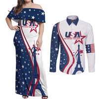 Custom USA Eiffel Tower Couples Matching Off Shoulder Maxi Dress and Long Sleeve Button Shirt One Nation One Team - Wonder Print Shop