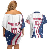 Custom USA Eiffel Tower Couples Matching Off Shoulder Short Dress and Hawaiian Shirt One Nation One Team - Wonder Print Shop