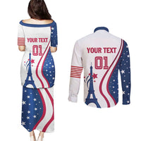 Custom USA Eiffel Tower Couples Matching Puletasi and Long Sleeve Button Shirt One Nation One Team - Wonder Print Shop