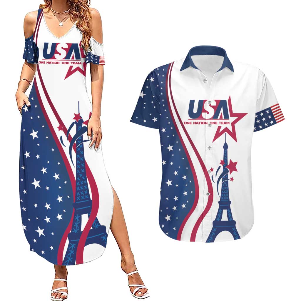 Custom USA Eiffel Tower Couples Matching Summer Maxi Dress and Hawaiian Shirt One Nation One Team - Wonder Print Shop