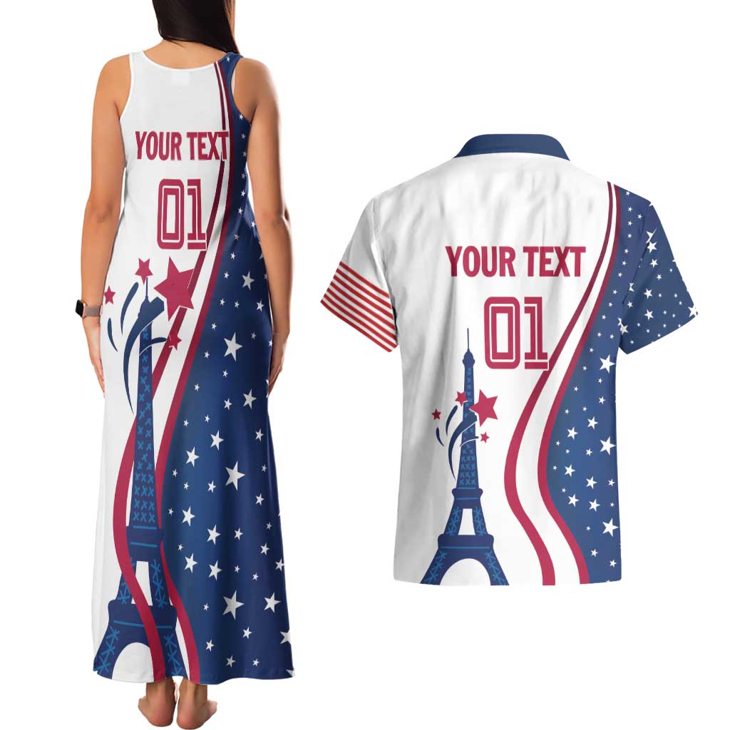Custom USA Eiffel Tower Couples Matching Tank Maxi Dress and Hawaiian Shirt One Nation One Team - Wonder Print Shop