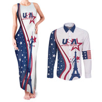 Custom USA Eiffel Tower Couples Matching Tank Maxi Dress and Long Sleeve Button Shirt One Nation One Team - Wonder Print Shop