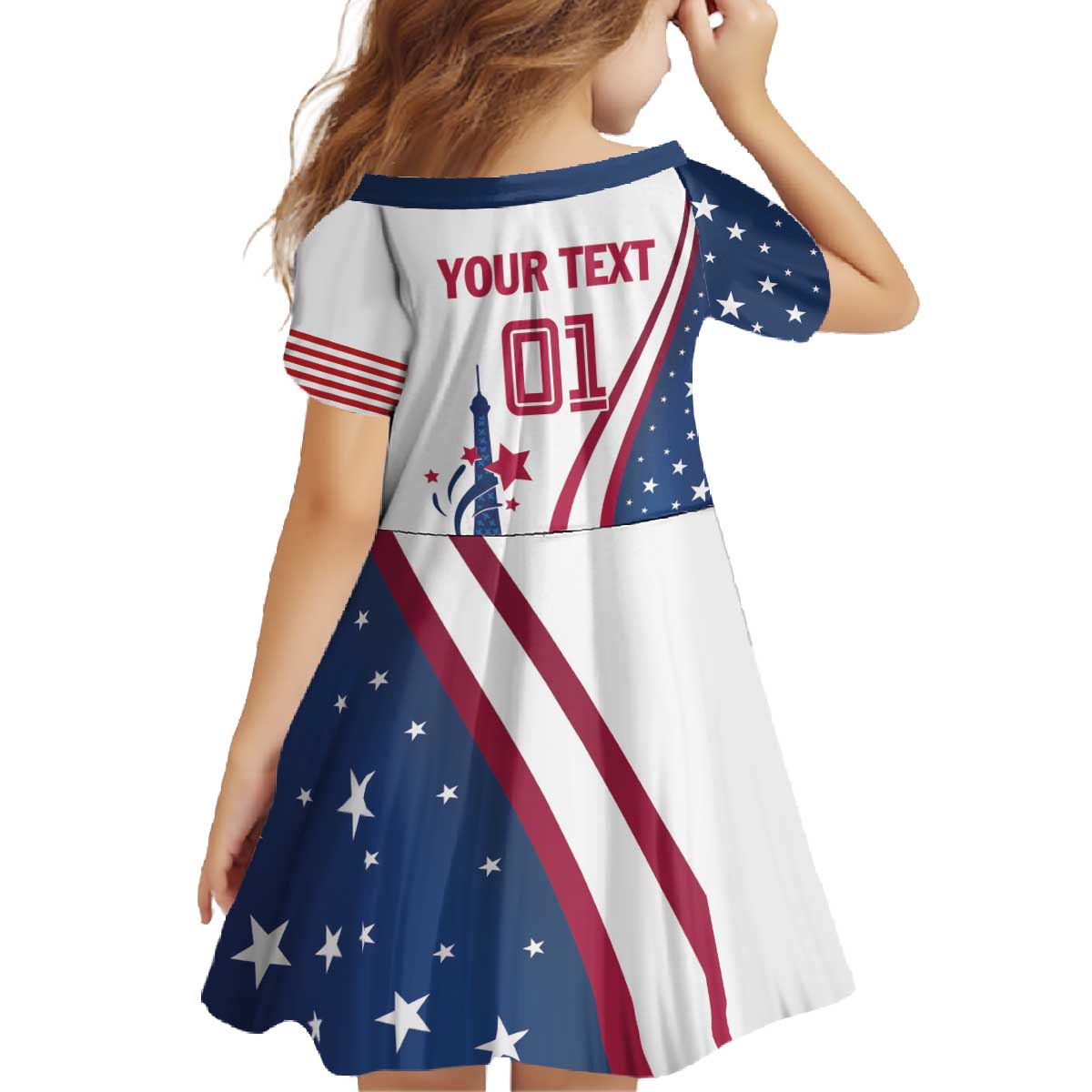 Custom USA Eiffel Tower Family Matching Off The Shoulder Long Sleeve Dress and Hawaiian Shirt One Nation One Team - Wonder Print Shop