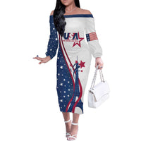 Custom USA Eiffel Tower Family Matching Off The Shoulder Long Sleeve Dress and Hawaiian Shirt One Nation One Team - Wonder Print Shop