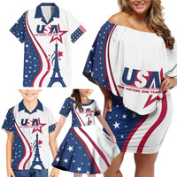 Custom USA Eiffel Tower Family Matching Off Shoulder Short Dress and Hawaiian Shirt One Nation One Team - Wonder Print Shop
