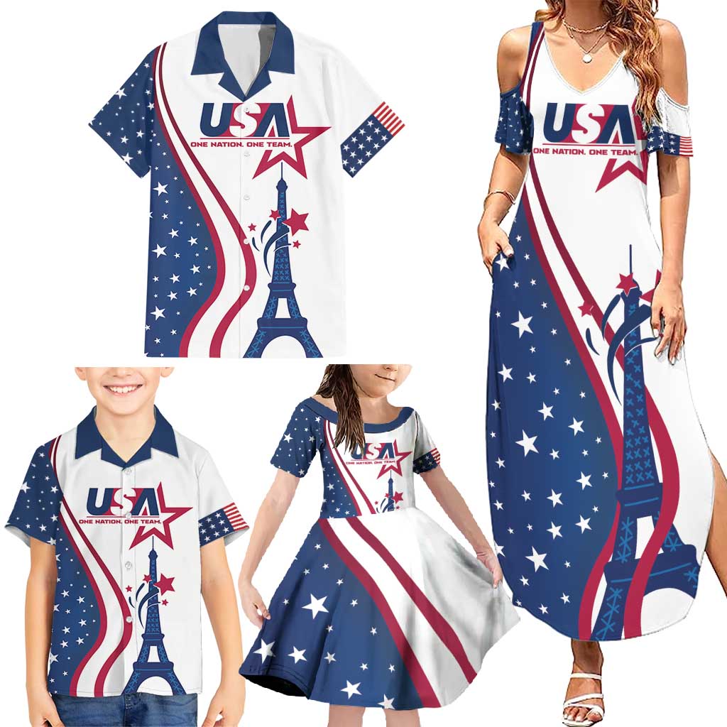 Custom USA Eiffel Tower Family Matching Summer Maxi Dress and Hawaiian Shirt One Nation One Team - Wonder Print Shop