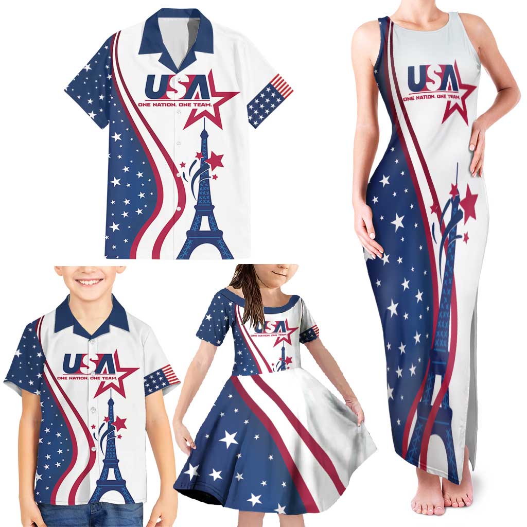 Custom USA Eiffel Tower Family Matching Tank Maxi Dress and Hawaiian Shirt One Nation One Team - Wonder Print Shop