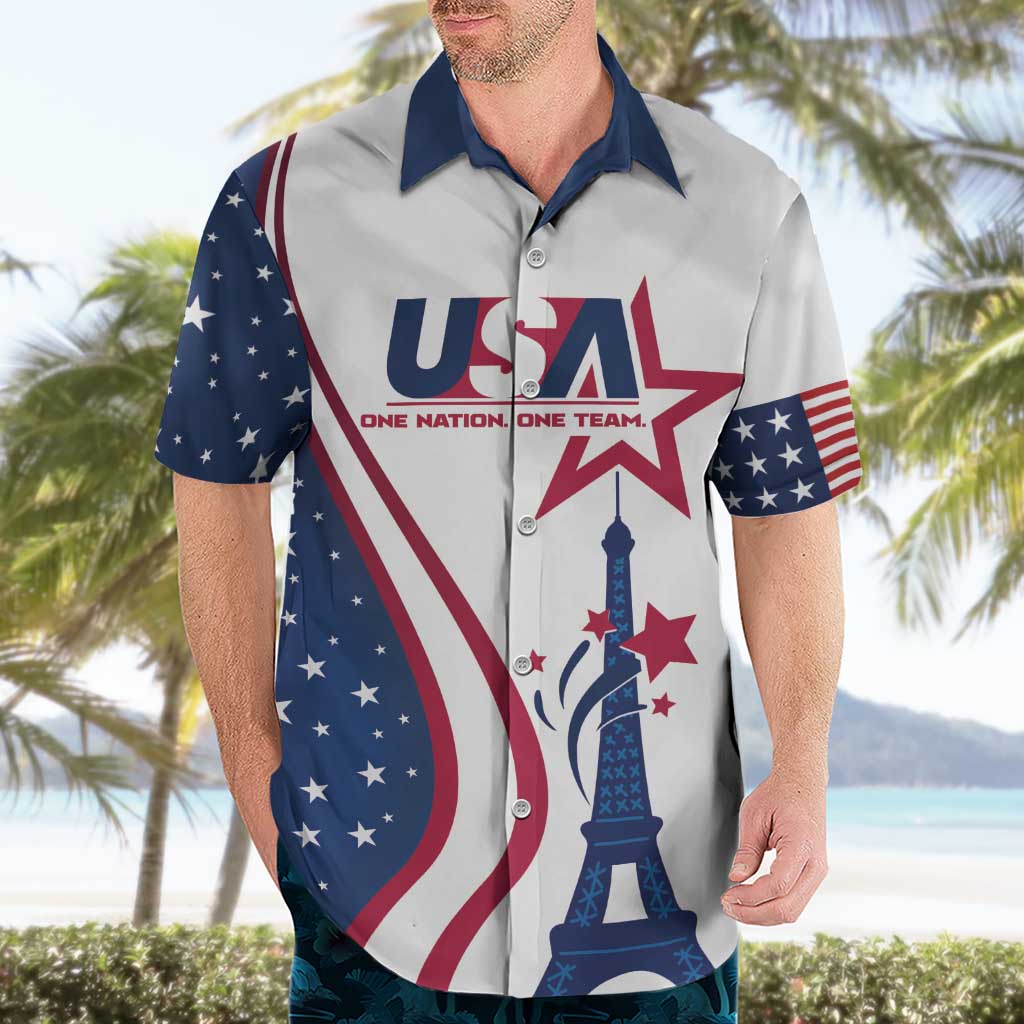 Custom USA Eiffel Tower Hawaiian Shirt One Nation One Team - Wonder Print Shop