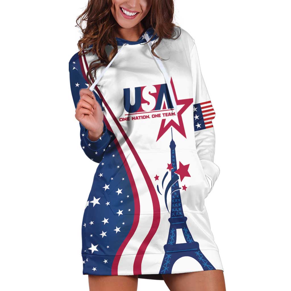 Custom USA Eiffel Tower Hoodie Dress One Nation One Team - Wonder Print Shop