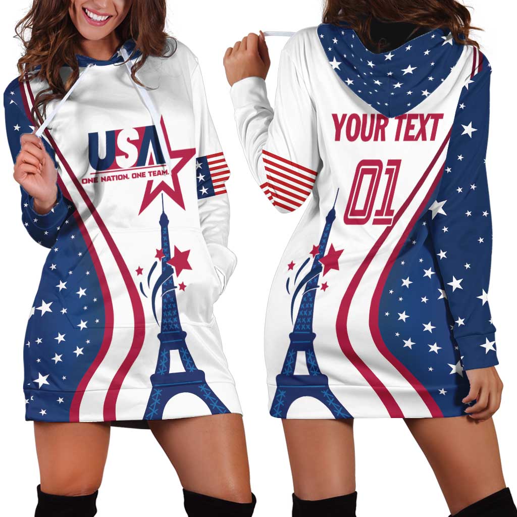 Custom USA Eiffel Tower Hoodie Dress One Nation One Team - Wonder Print Shop