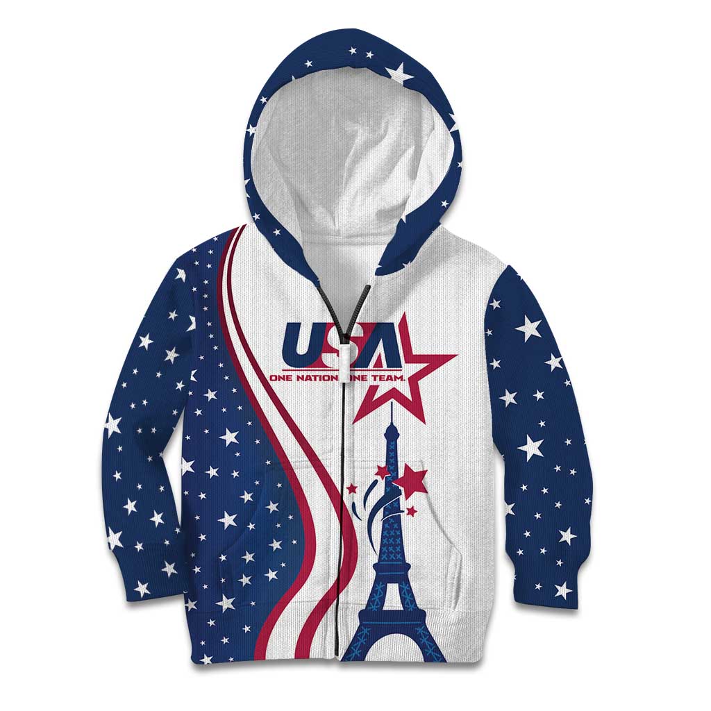 Custom USA Eiffel Tower Kid Hoodie One Nation One Team - Wonder Print Shop
