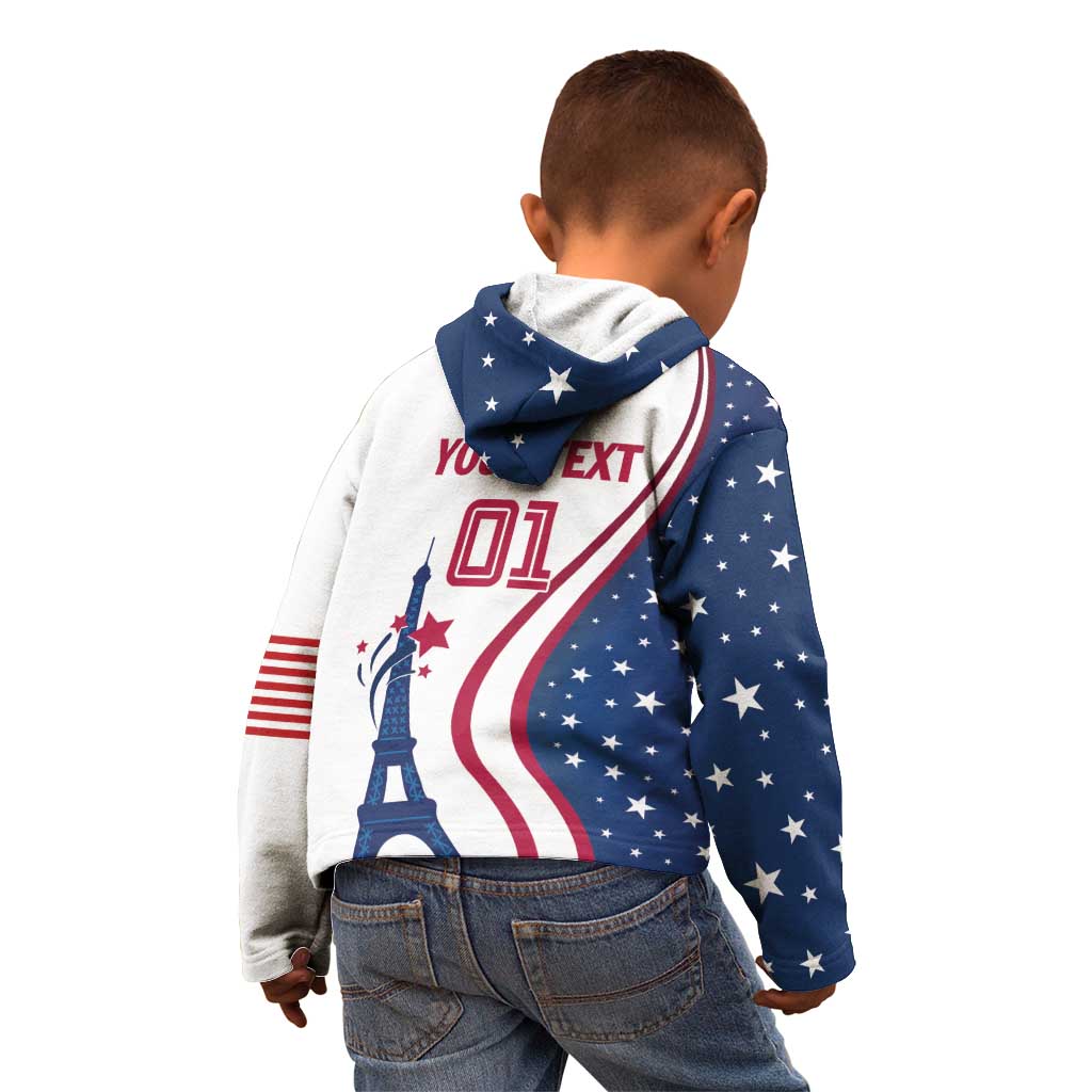 Custom USA Eiffel Tower Kid Hoodie One Nation One Team - Wonder Print Shop