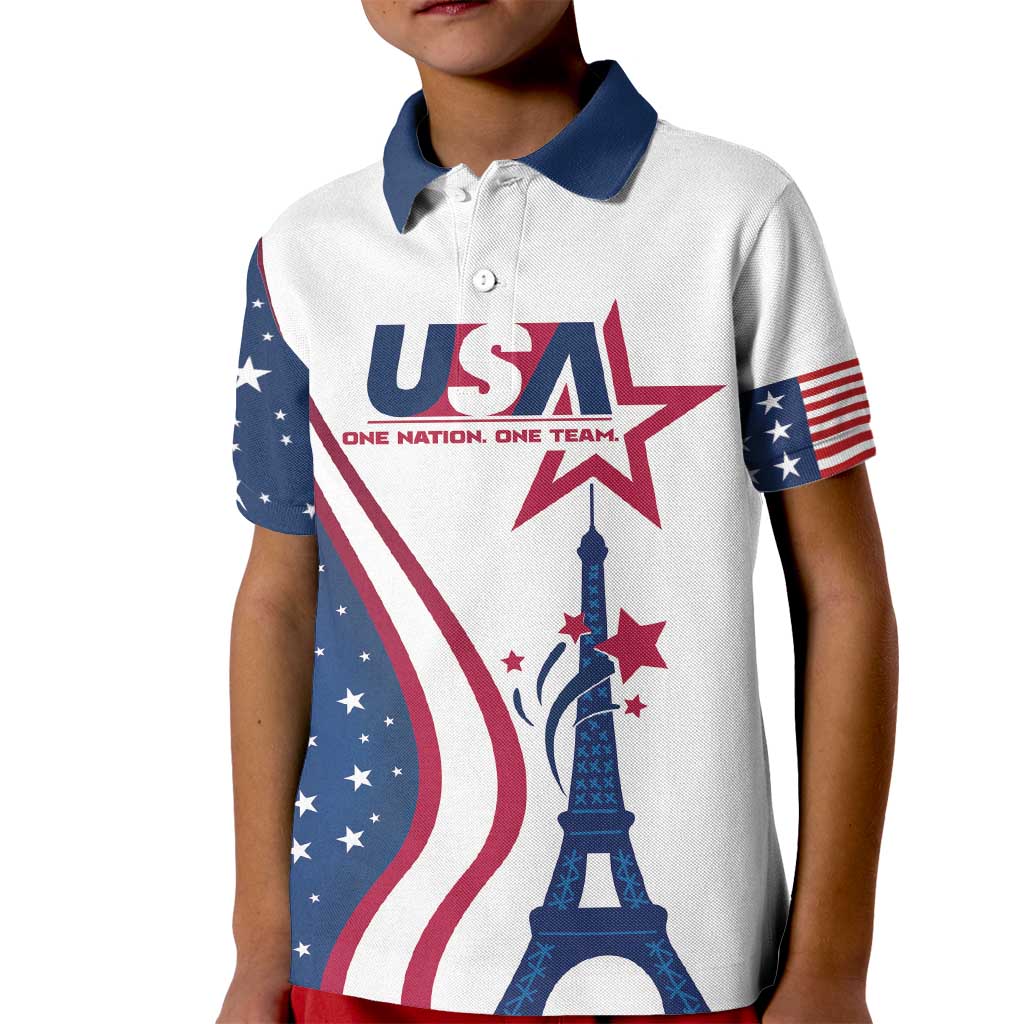 Custom USA Eiffel Tower Kid Polo Shirt One Nation One Team - Wonder Print Shop