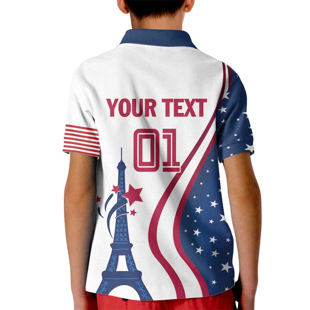 Custom USA Eiffel Tower Kid Polo Shirt One Nation One Team - Wonder Print Shop