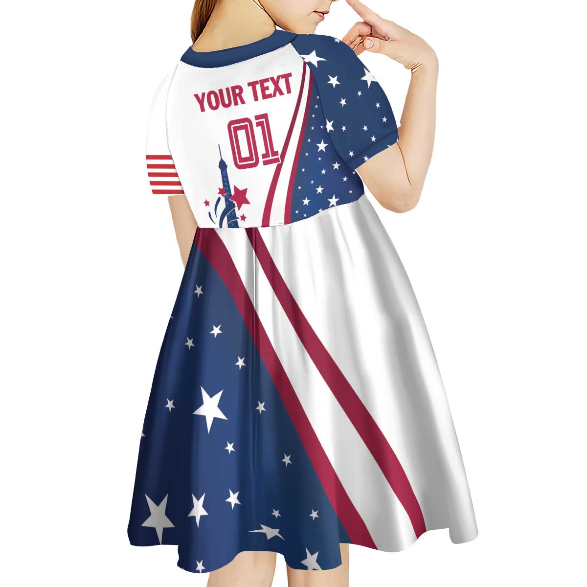 Custom USA Eiffel Tower Kid Short Sleeve Dress One Nation One Team - Wonder Print Shop
