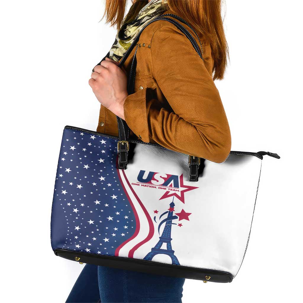 USA Eiffel Tower Leather Tote Bag One Nation One Team - Wonder Print Shop