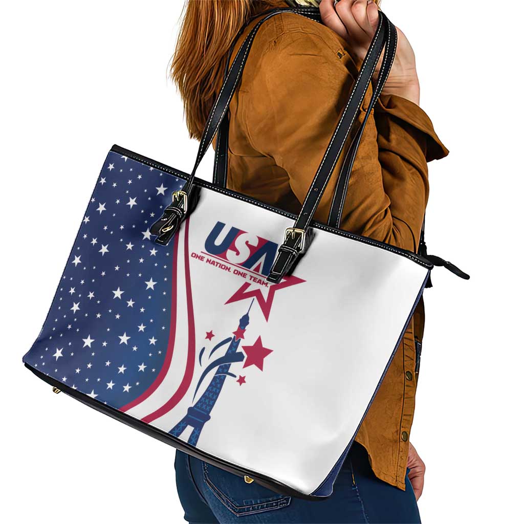 USA Eiffel Tower Leather Tote Bag One Nation One Team - Wonder Print Shop