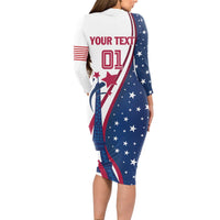 Custom USA Eiffel Tower Long Sleeve Bodycon Dress One Nation One Team - Wonder Print Shop