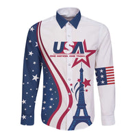 Custom USA Eiffel Tower Long Sleeve Button Shirt One Nation One Team - Wonder Print Shop