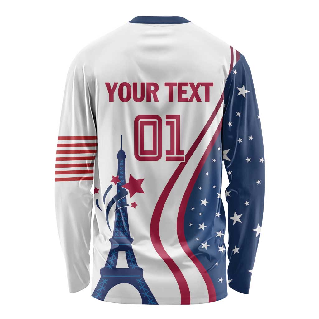 Custom USA Eiffel Tower Long Sleeve Shirt One Nation One Team - Wonder Print Shop