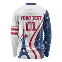 Custom USA Eiffel Tower Long Sleeve Shirt One Nation One Team - Wonder Print Shop