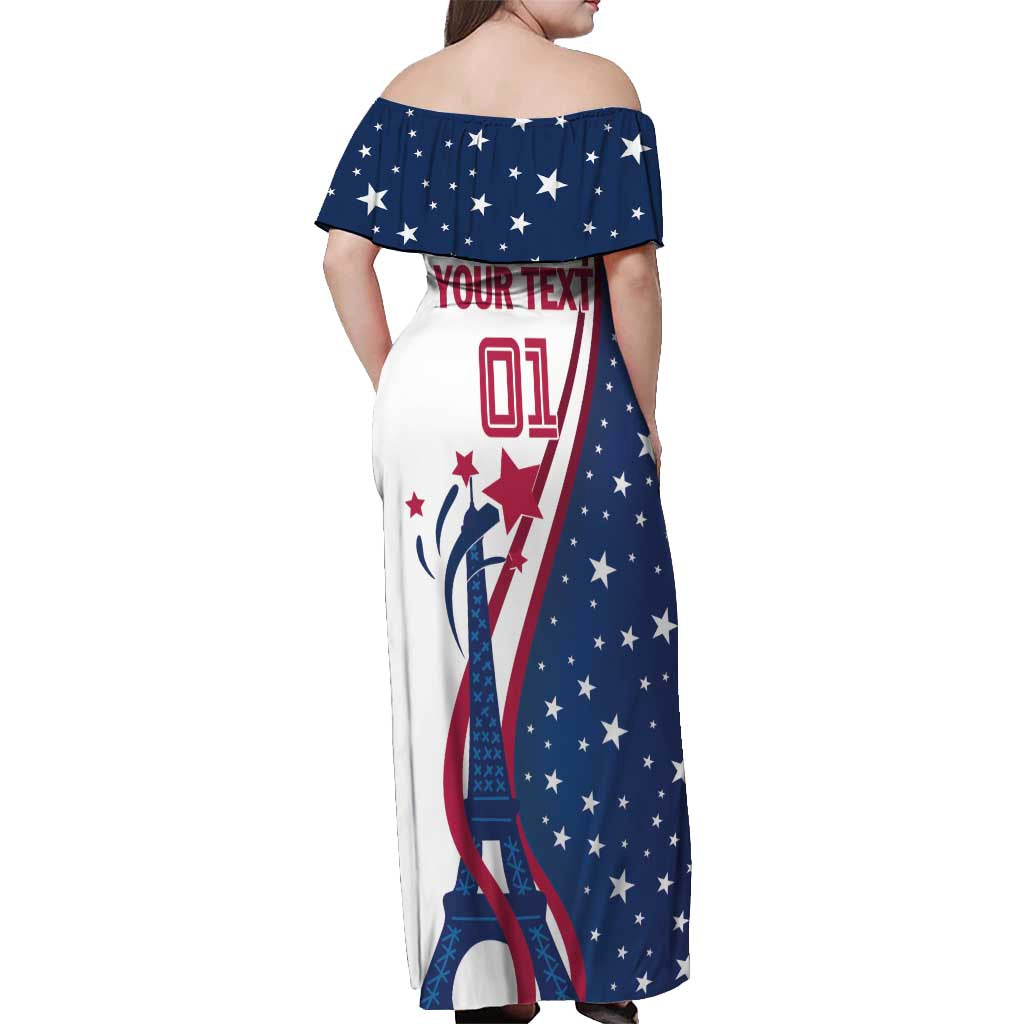 Custom USA Eiffel Tower Off Shoulder Maxi Dress One Nation One Team - Wonder Print Shop