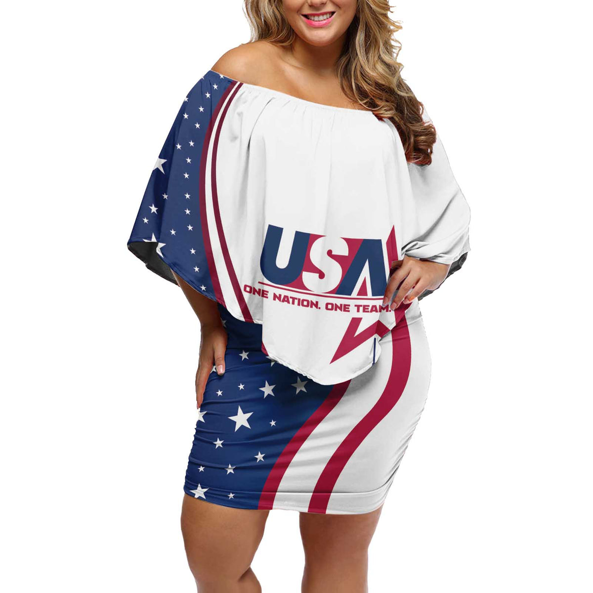 Custom USA Eiffel Tower Off Shoulder Short Dress One Nation One Team - Wonder Print Shop