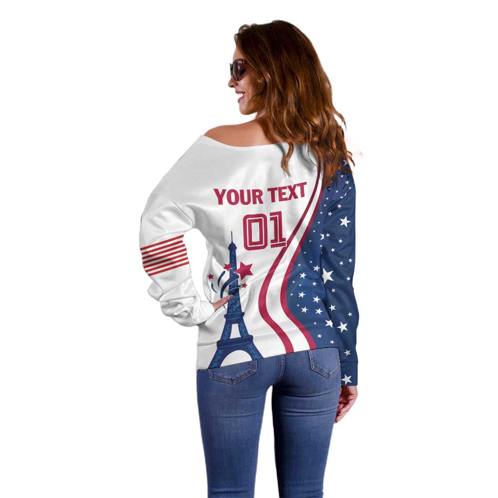Custom USA Eiffel Tower Off Shoulder Sweater One Nation One Team - Wonder Print Shop