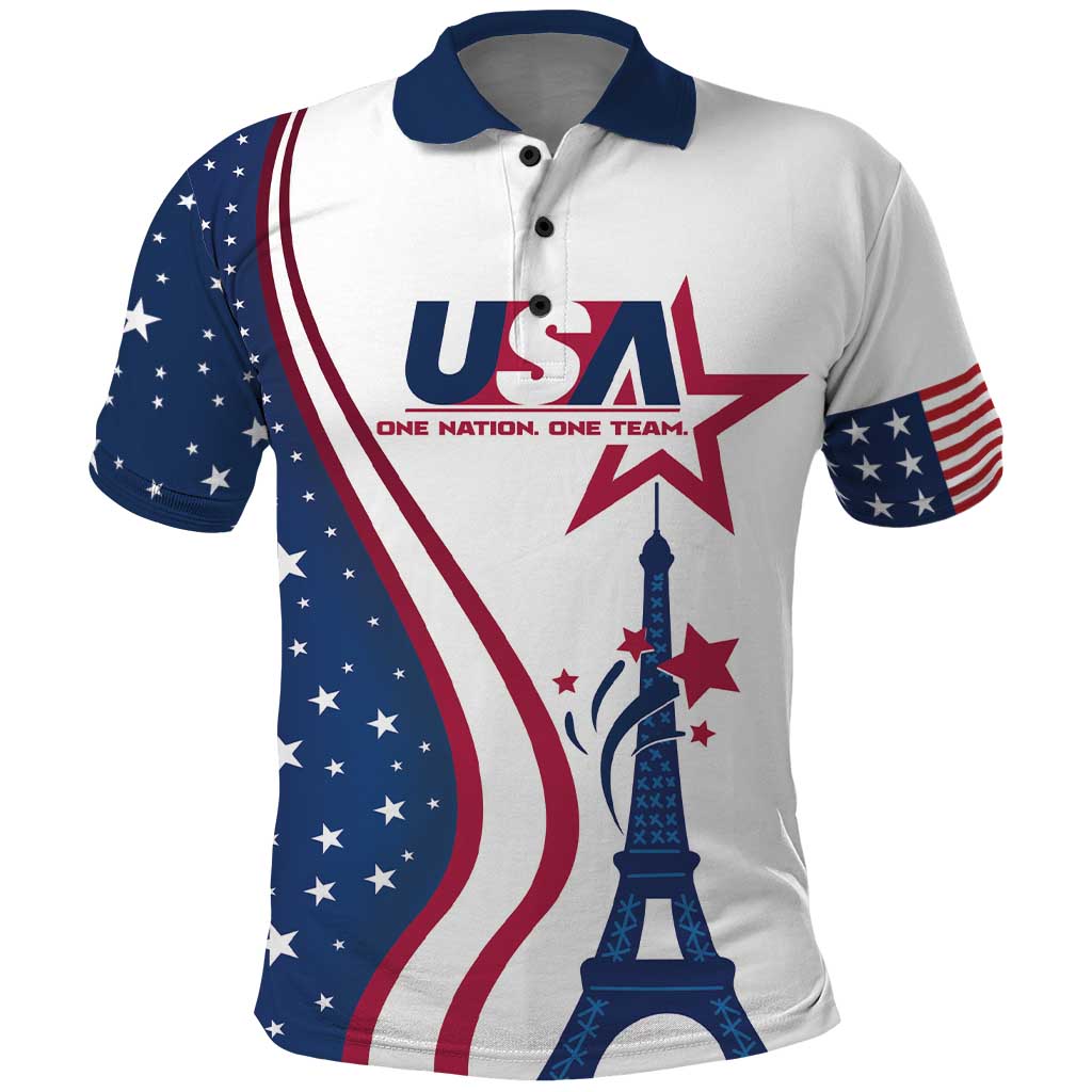 Custom USA Eiffel Tower Polo Shirt One Nation One Team - Wonder Print Shop
