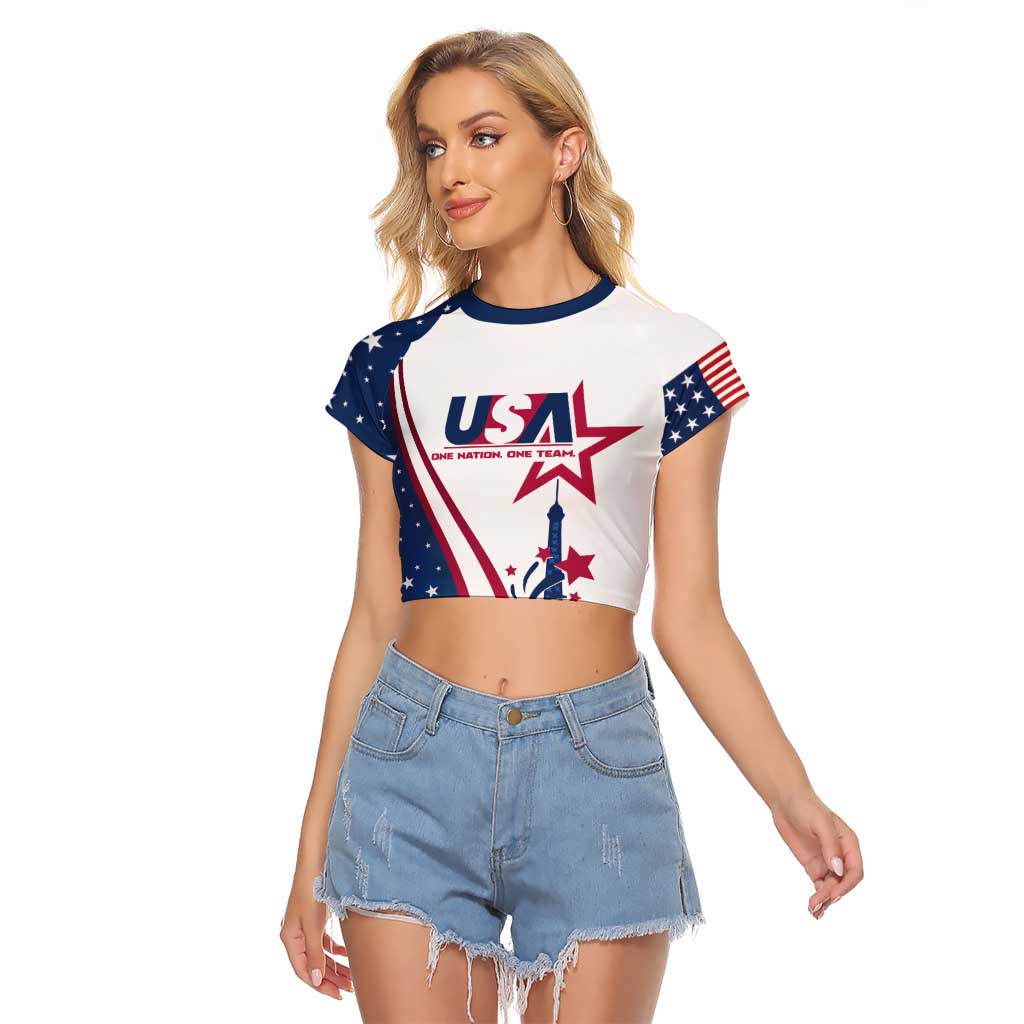 Custom USA Eiffel Tower Raglan Cropped T Shirt One Nation One Team - Wonder Print Shop