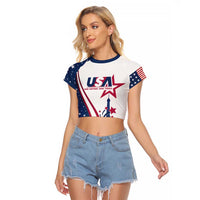 Custom USA Eiffel Tower Raglan Cropped T Shirt One Nation One Team - Wonder Print Shop