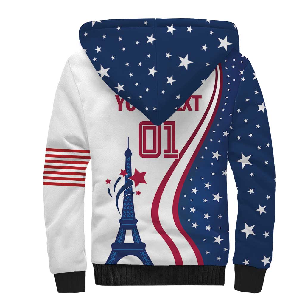 Custom USA Eiffel Tower Sherpa Hoodie One Nation One Team - Wonder Print Shop