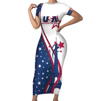 Custom USA Eiffel Tower Short Sleeve Bodycon Dress One Nation One Team - Wonder Print Shop