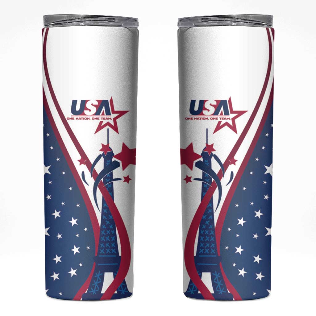 USA Eiffel Tower Skinny Tumbler One Nation One Team - Wonder Print Shop